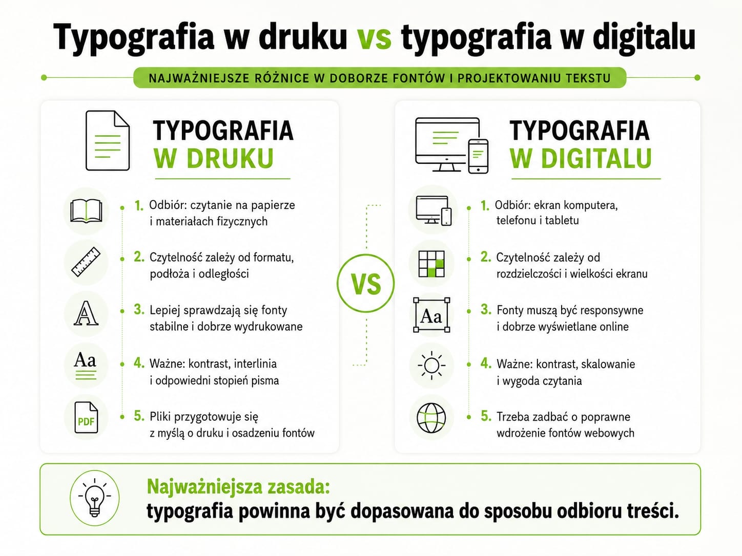 Typografia w druku vs w digitalu infografika